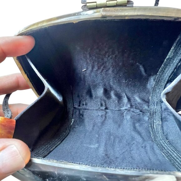 Vintage Horn Clutch Shoulder Bag 5.5x3.5 x2 With 17” Handle Drop Purse Clutch - Picture 6 of 11